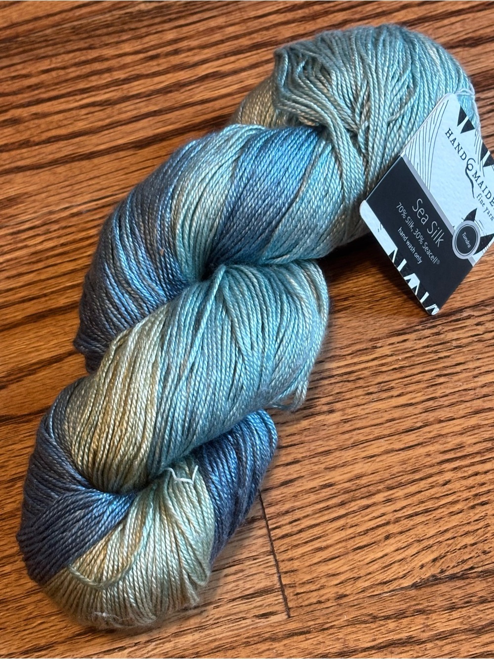 Hand Maiden Yarn Sea Silk 70% Silk 30% Seacell Tundra Blue Fingering Knitting